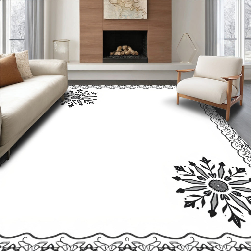 Ornate Gray Starburst Border Rug