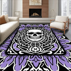 Black White Purple Skull Floral Frame Rug