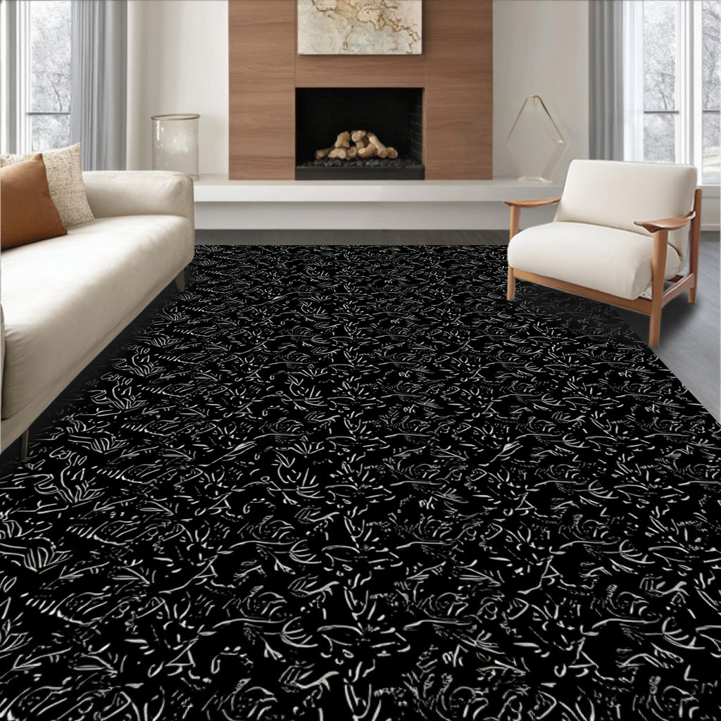 Dark Abstract Sketchy Botanical Vine Rug