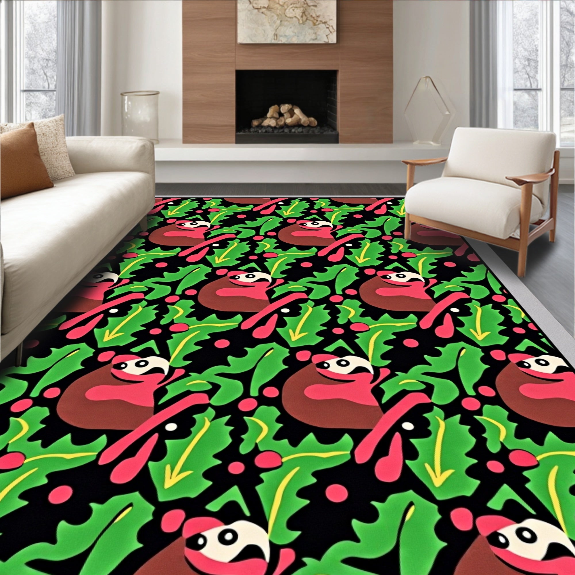 Whimsical Red Panda Forest Scene Rug