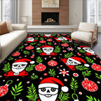Spooky Black Christmas Santa Ornaments Rug