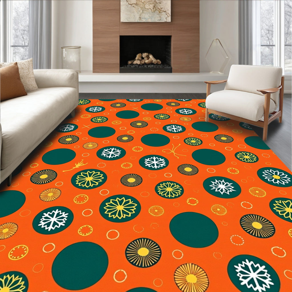 Orange Teal Yellow Floral Circles Rug