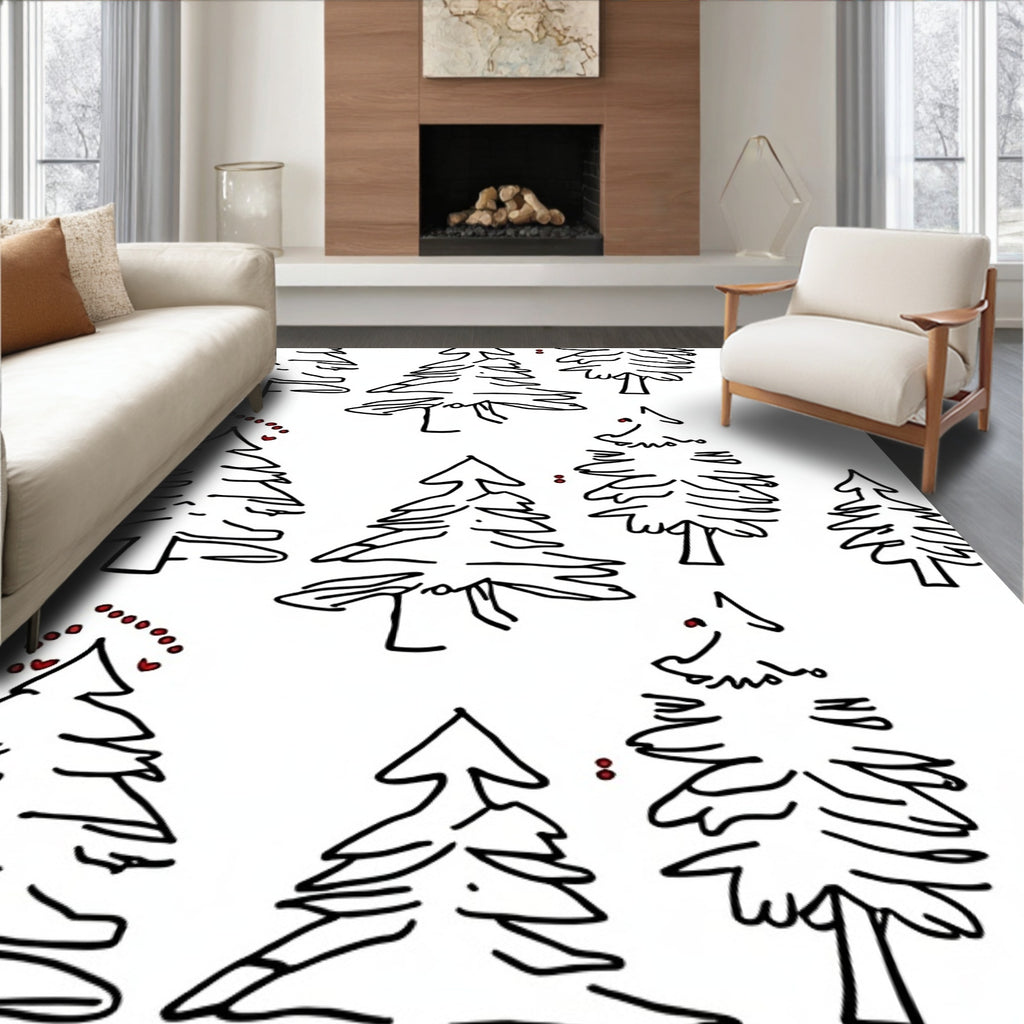 Whimsical Red Heart Topiary Trees Rug