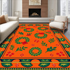Vibrant Orange Red Floral Garland Rug