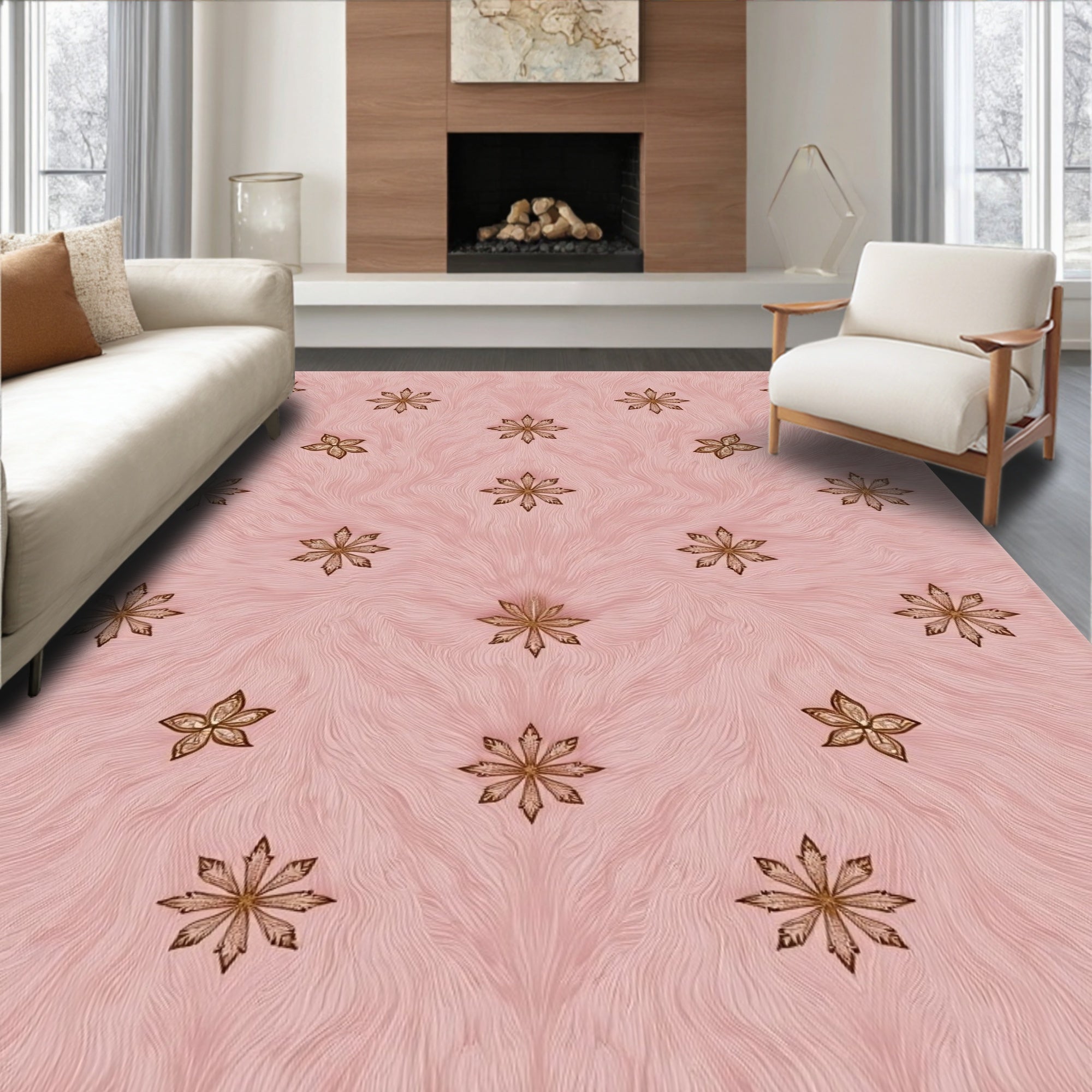 Blush Pink Floral Starburst Background Rug