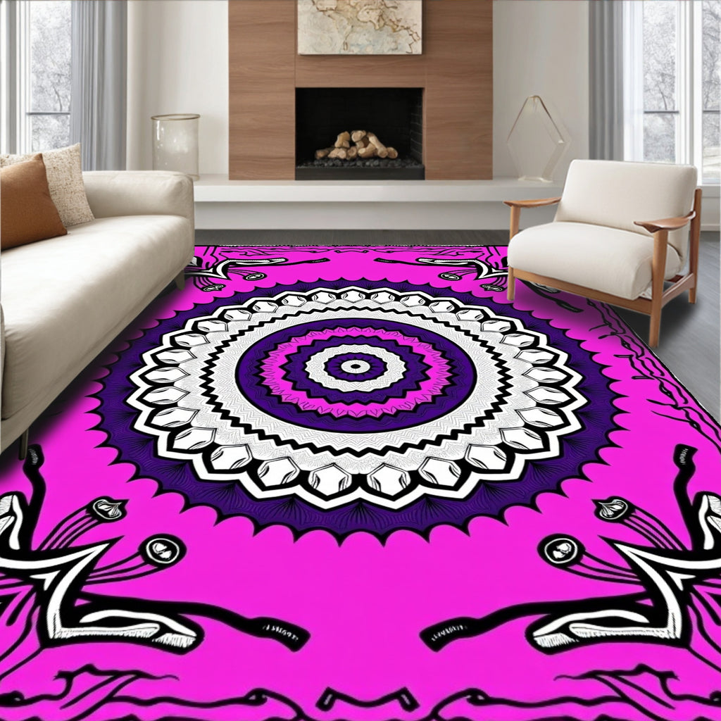 Vibrant Pink Purple Geometric Mandala Rug