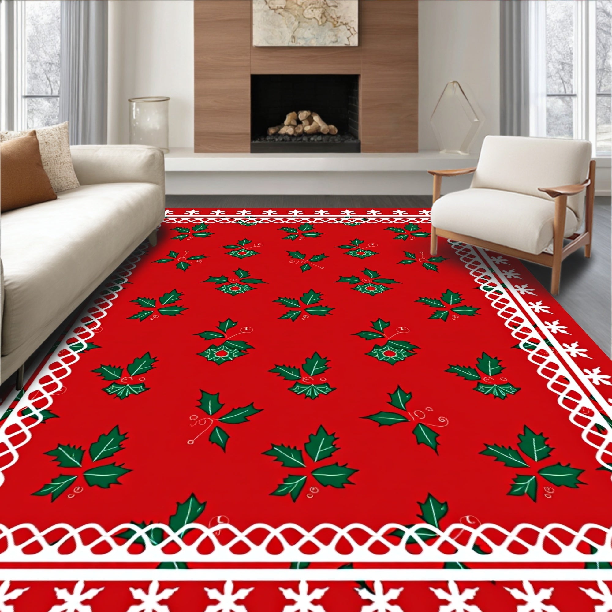 Festive Red Holly Berry Cluster Rug