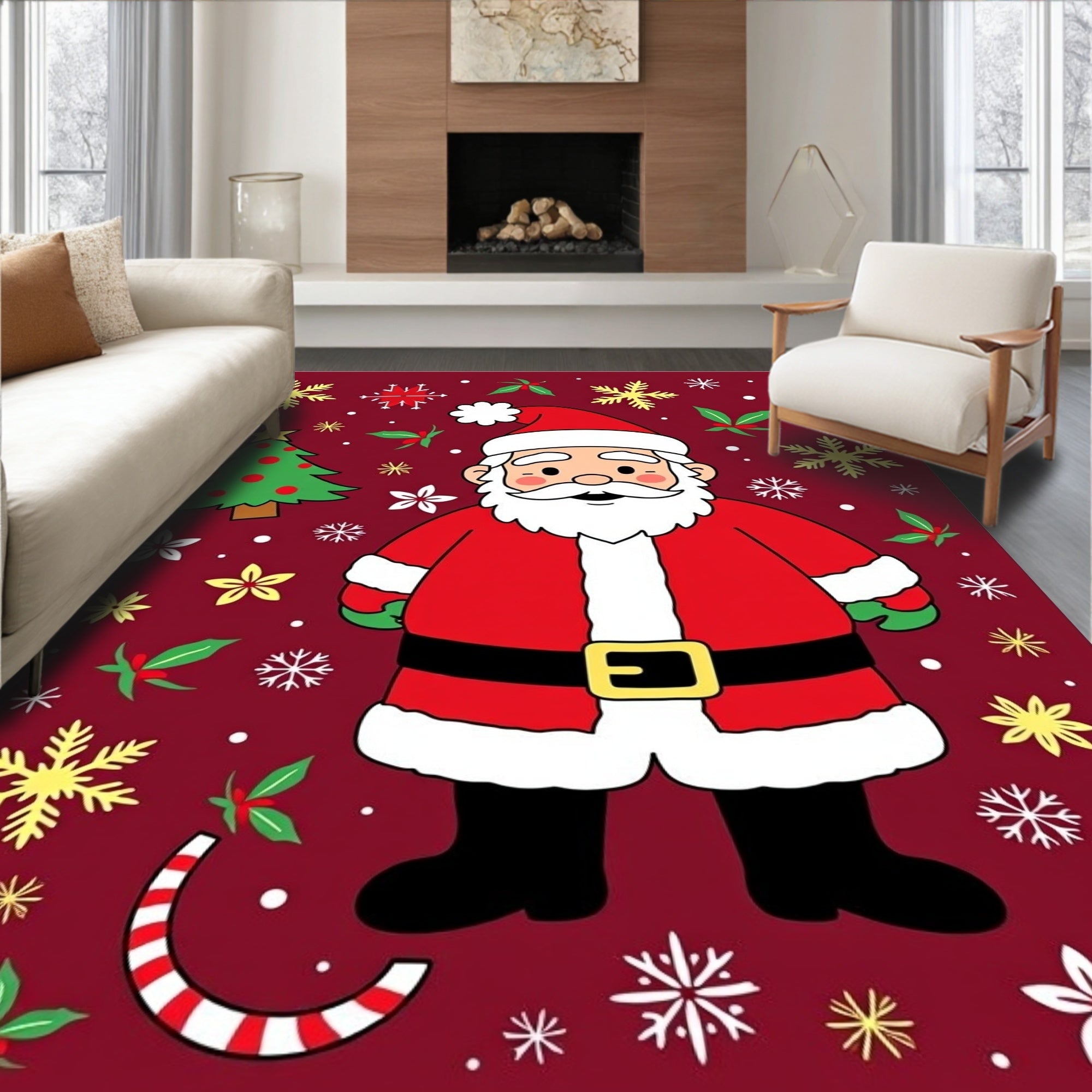 Joyful Santa Claus Christmas Characters Rug