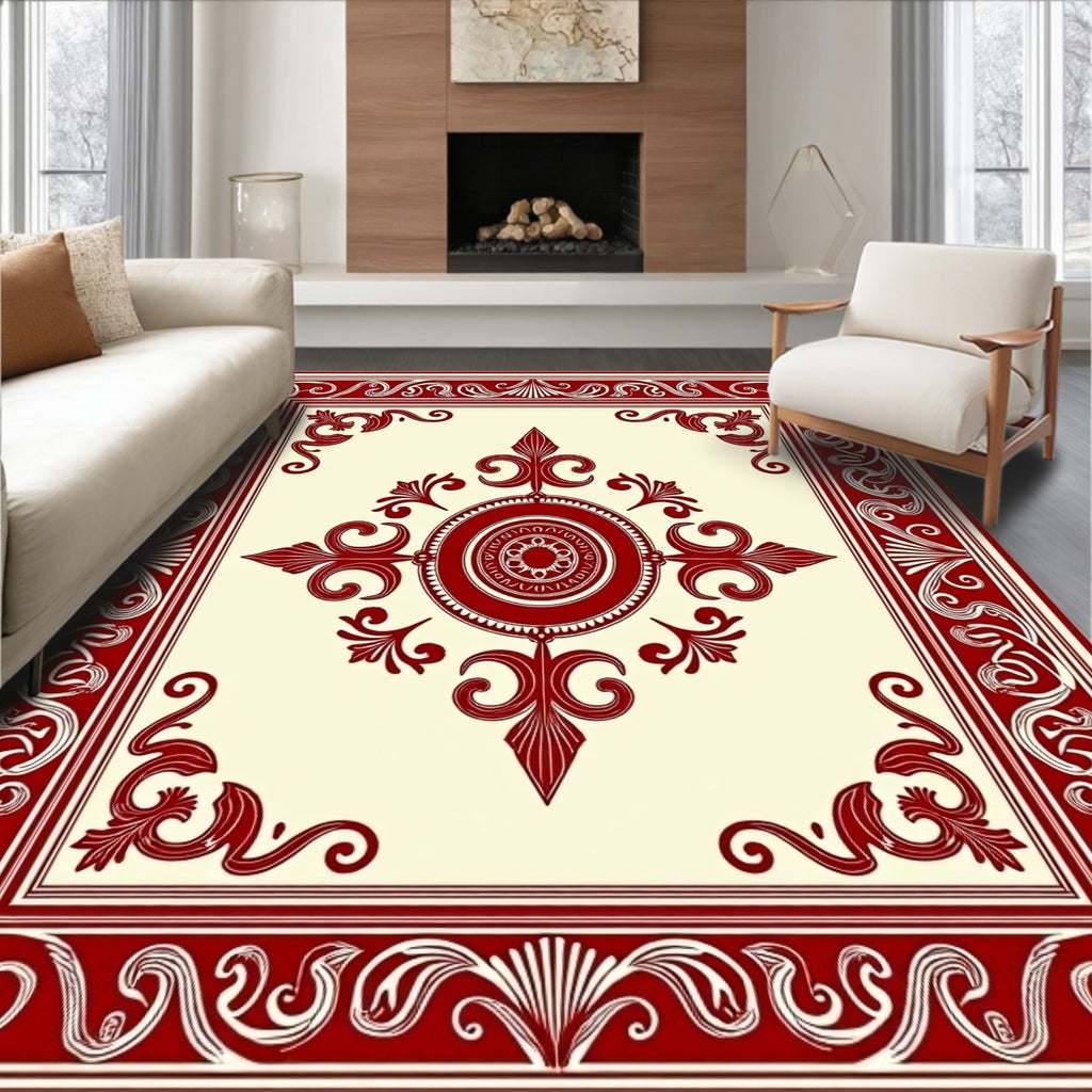 Crimson Cream Ornamental Medallion Rug