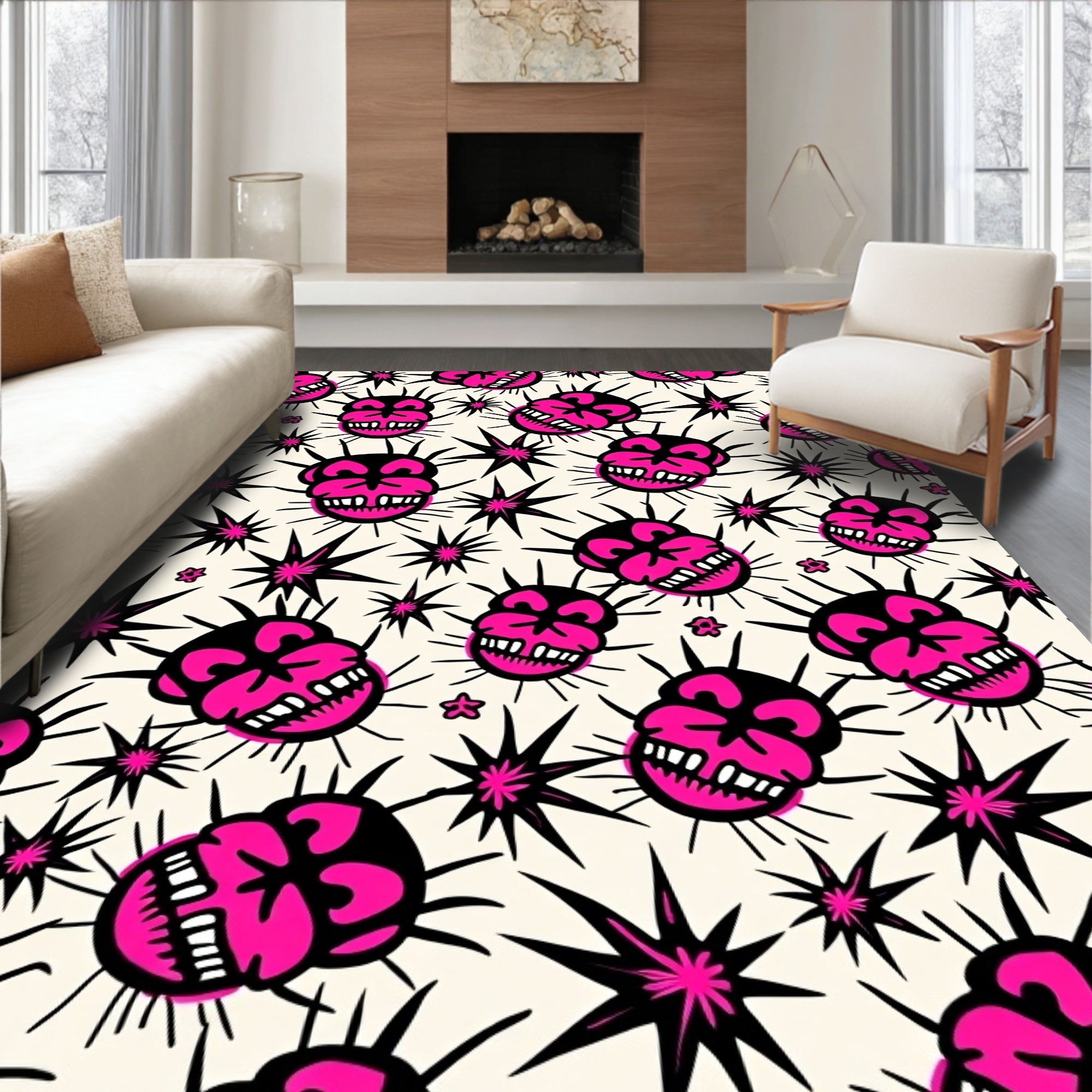 Hot Pink Skull Spiky Starburst Rug