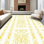 Golden Ochre Stylized Floral Stripe Rug