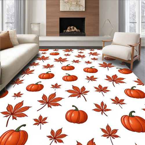 Autumn Orange Pumpkin Maple Leaf Rug