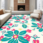 Vibrant Pink Teal Floral Branch Rug