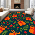 Orange Gift Boxes with Red Flowers Rug