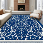 Deep Blue White Intricate Floral Medallion Rug