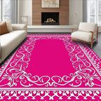 Vibrant Pink Floral Scroll Frame Rug