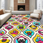Retro Pug Face Colorful Mid Century Drops Rug