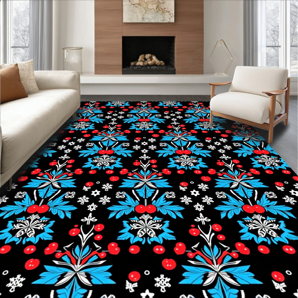 Crimson Cherry Blue Foliage Medallion Rug
