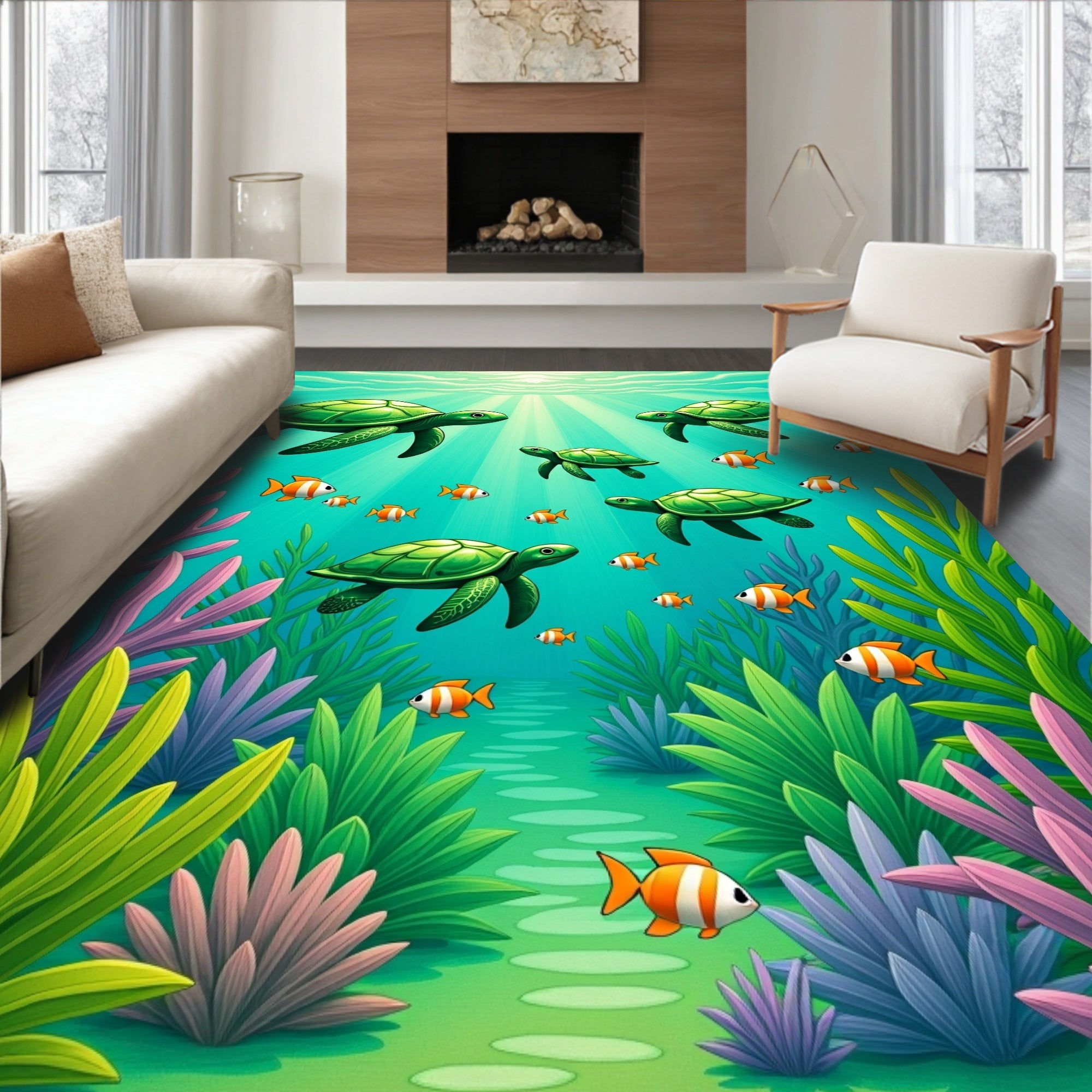 Underwater Sea Turtles And Fish Journey Rug