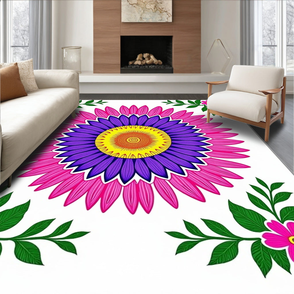 Vibrant Magenta Purple Sunburst Floral Rug