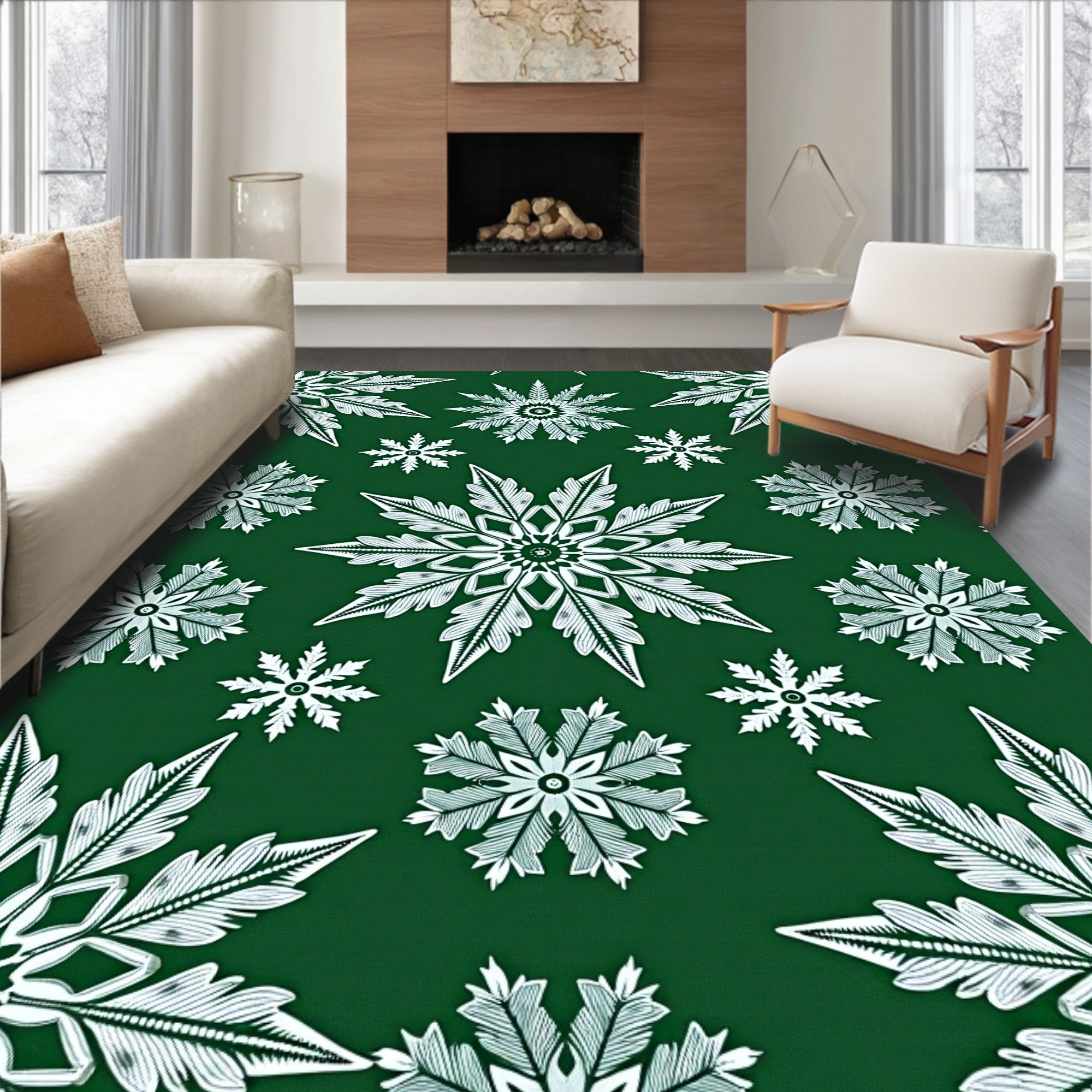 Emerald Green Snowflake Cluster Rug