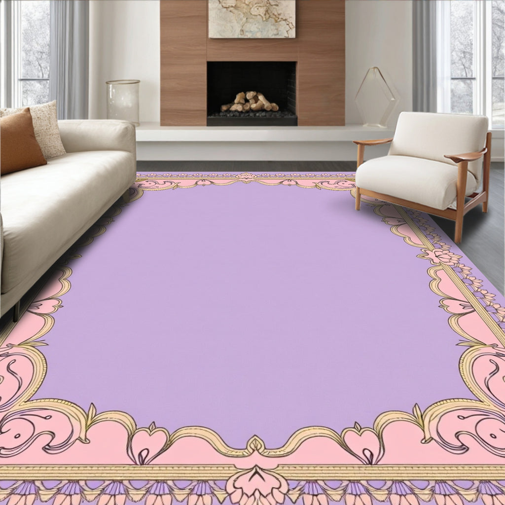 Ornate Lavender Pink Floral Scroll Rug