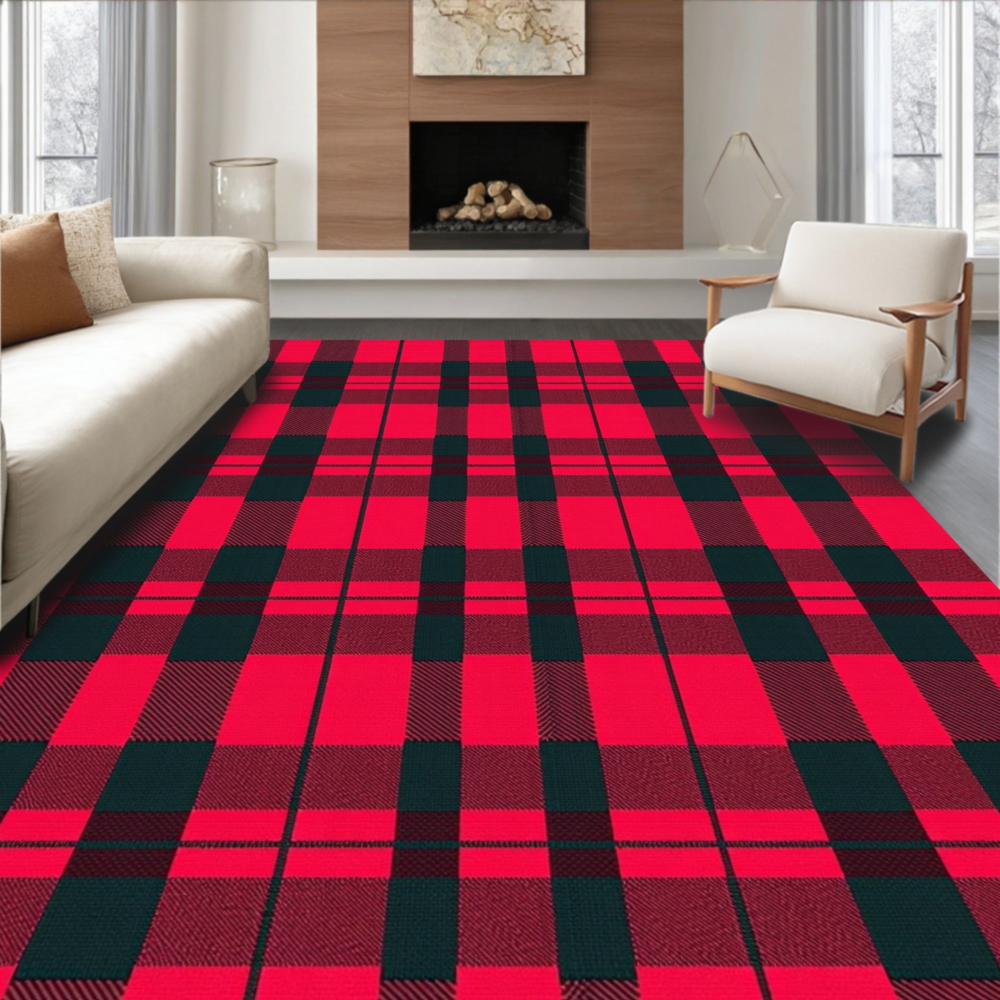 Crimson Green Buffalo Check Plaid Rug