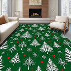 White Evergreen Snowflakes Scattered Red Dots Rug