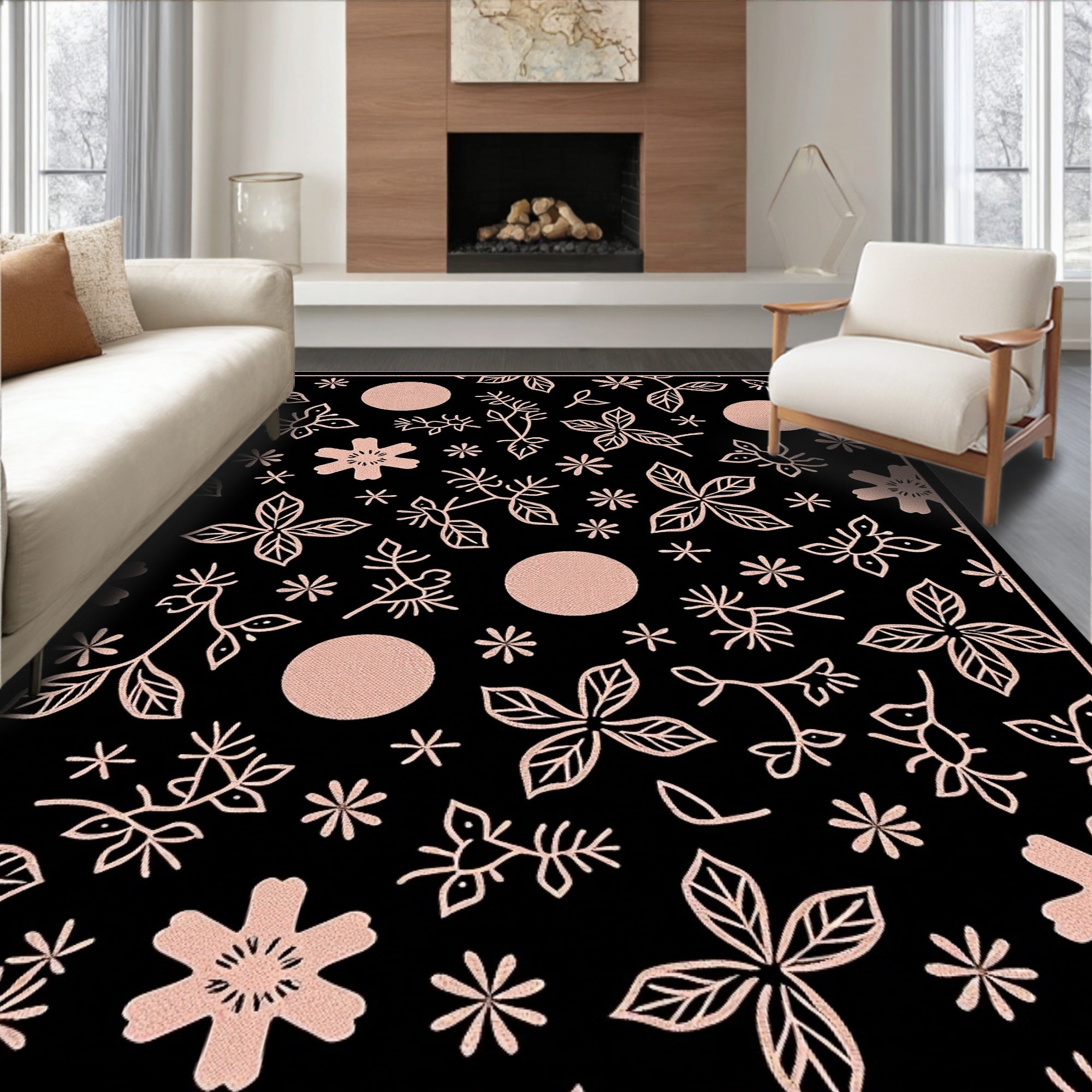 Rose Gold Botanical Scattered Dots Rug