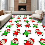 Christmas Elves Red Green Repeating Pattern Rug