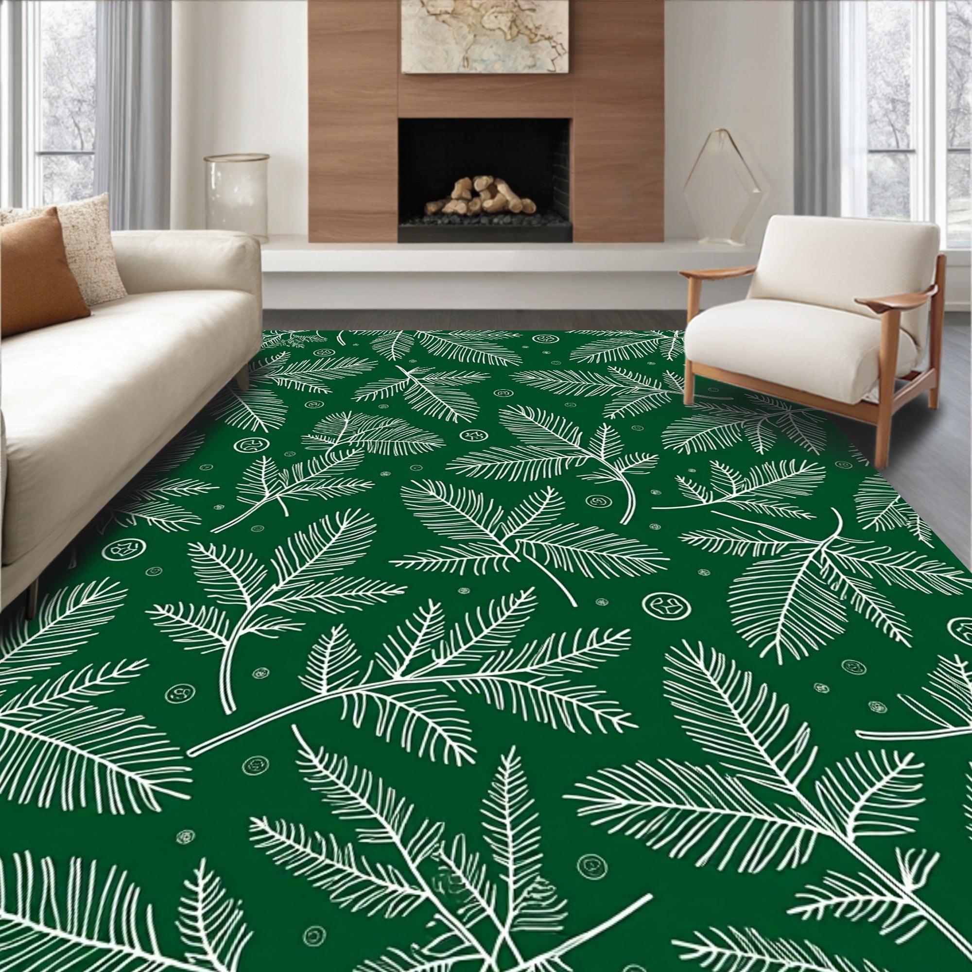 White Spruce Branches Deep Green Background Rug
