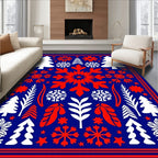 Festive Blue Red Snowflake Tree Medley Rug