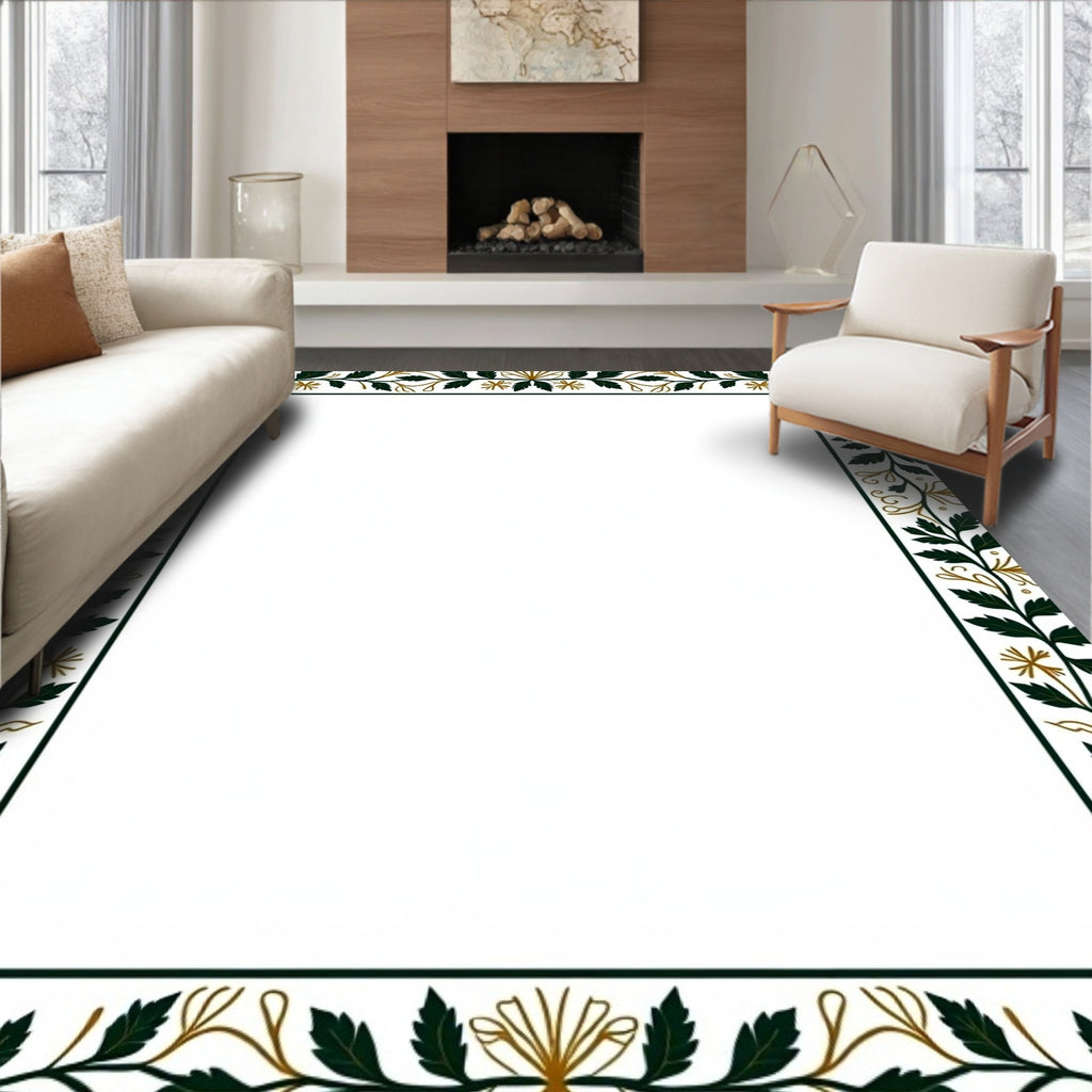 Emerald Green Golden Foliage Border Rug