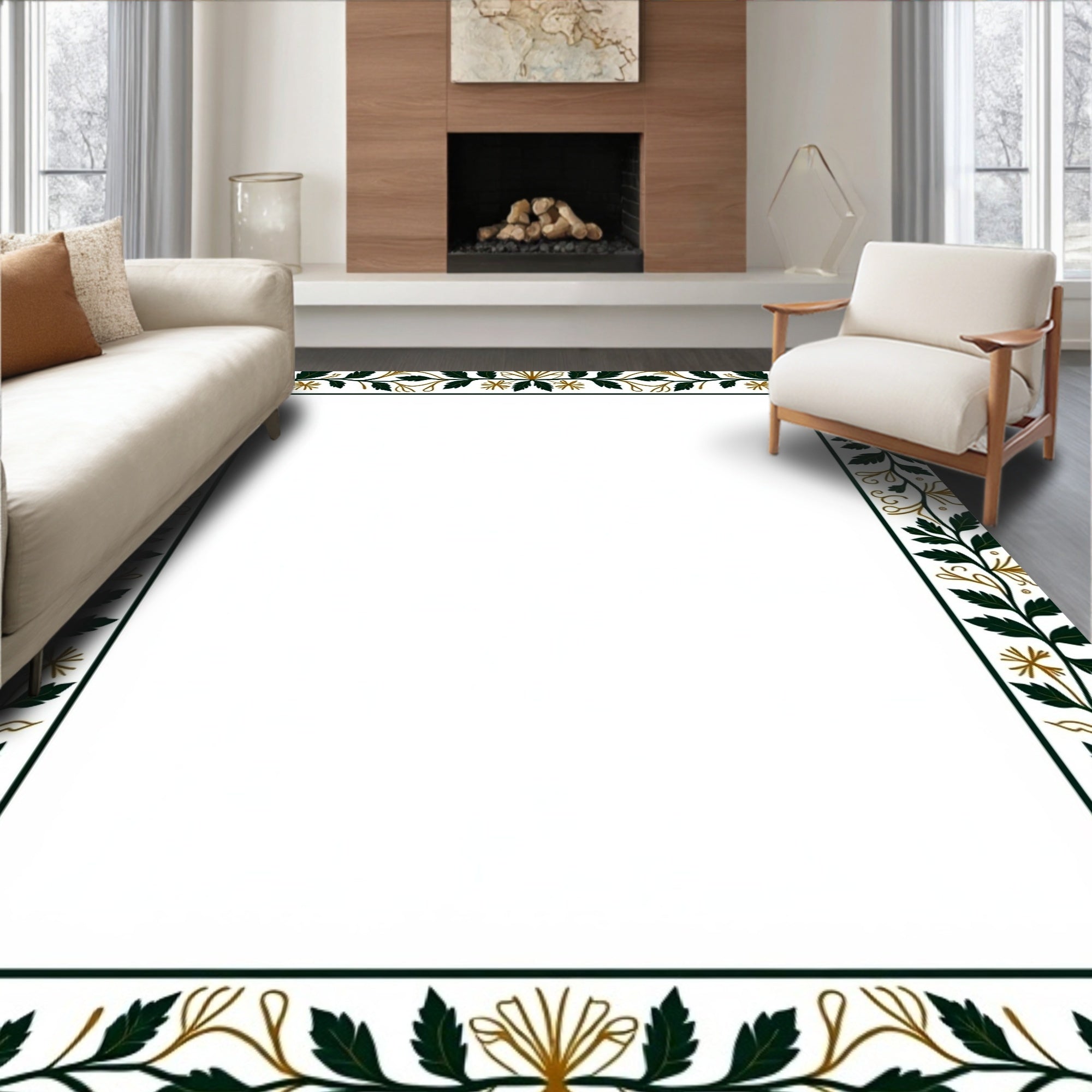 Emerald Green Golden Foliage Border Rug