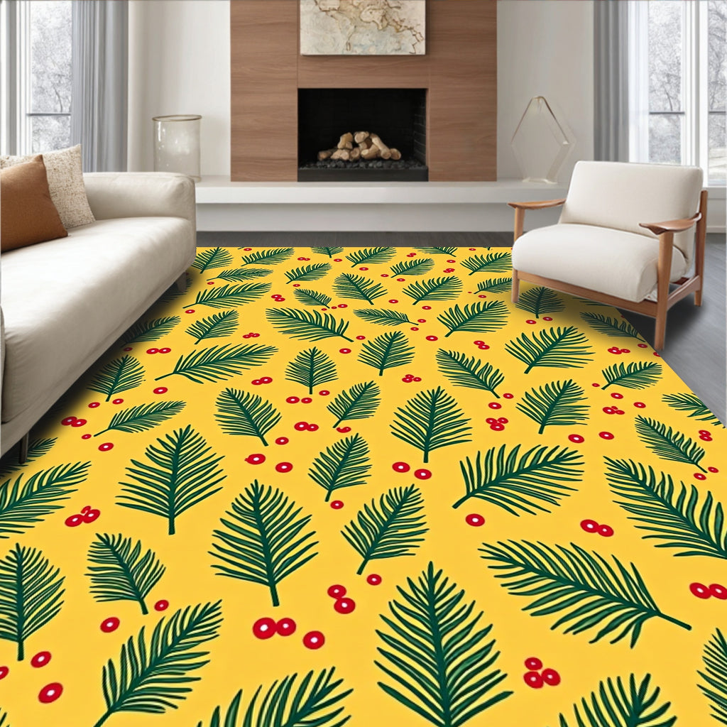 Golden Yellow Green Leaf Berry Collection Rug