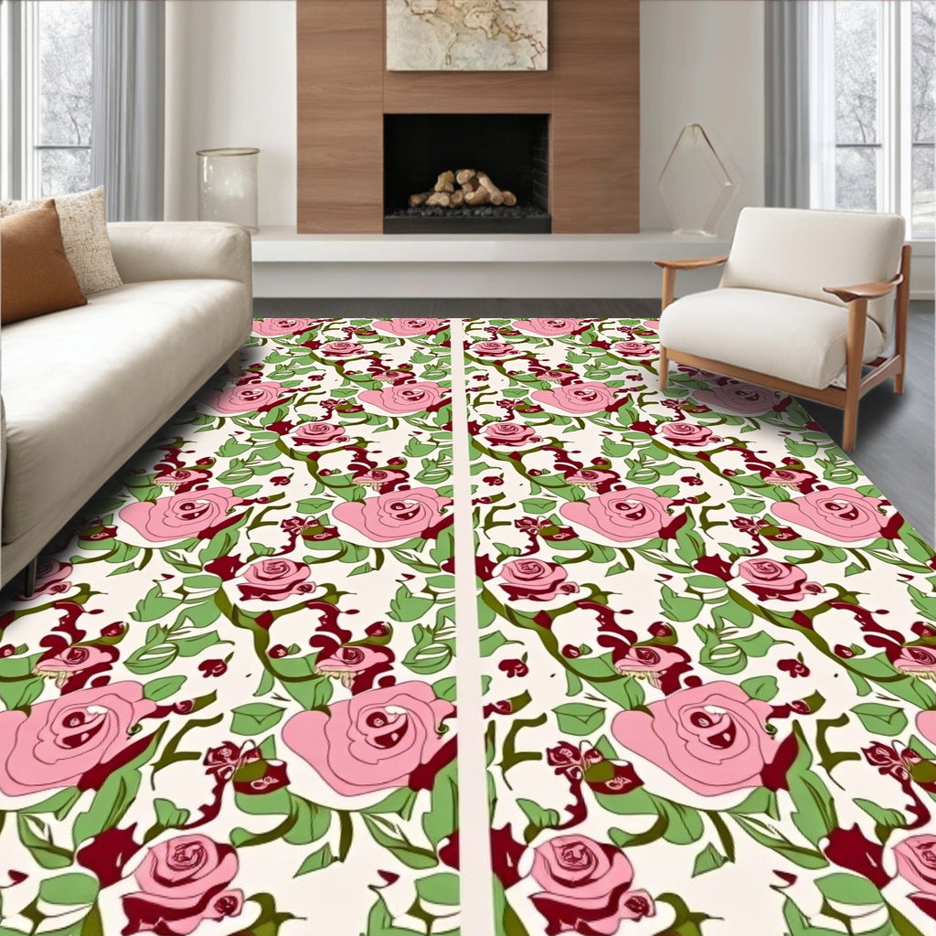 Whimsical Pink Floral Vine Garden Rug