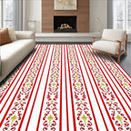 Red Gold Vertical Ornate Stripe Rug