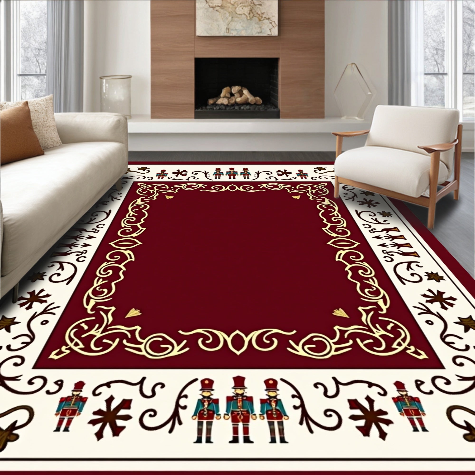 Crimson Cream Toy Soldier Border Rug