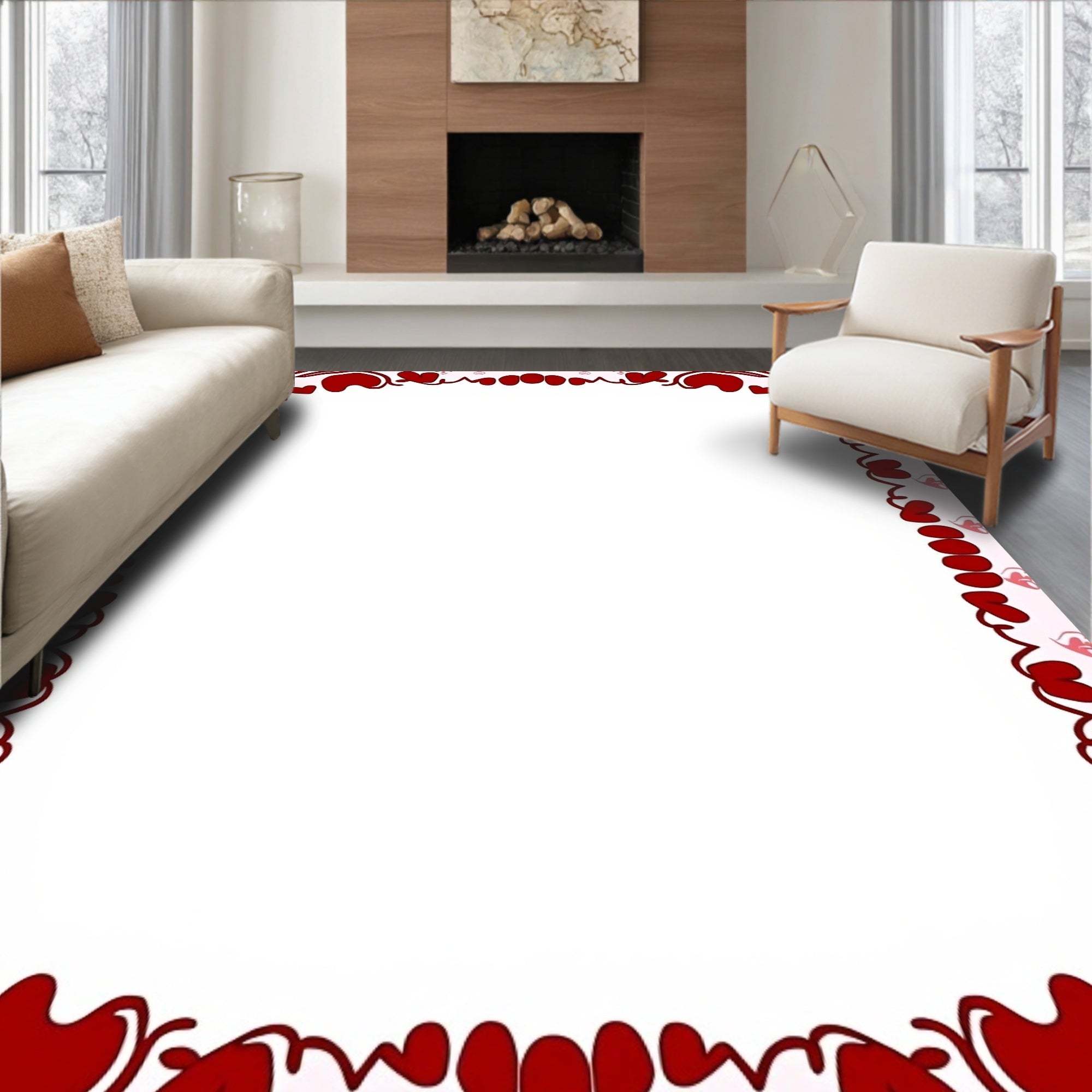 Crimson Hearts Swirl Border Rug