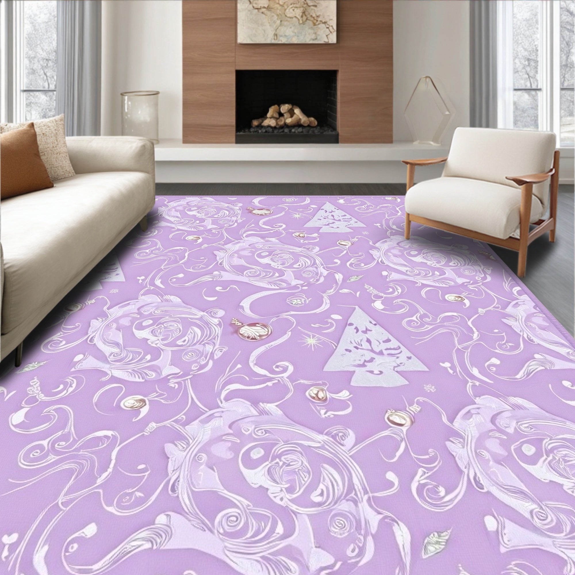 Lavender Floral Ornament Tree Repeat Rug