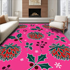 Happy Pink Pinecone Holly Berry Snowflakes Rug