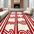 Red Cream Stripe Swirl Rug