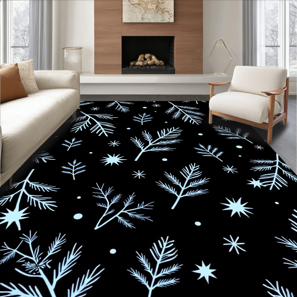 Light Blue Winter Branch Stars Rug