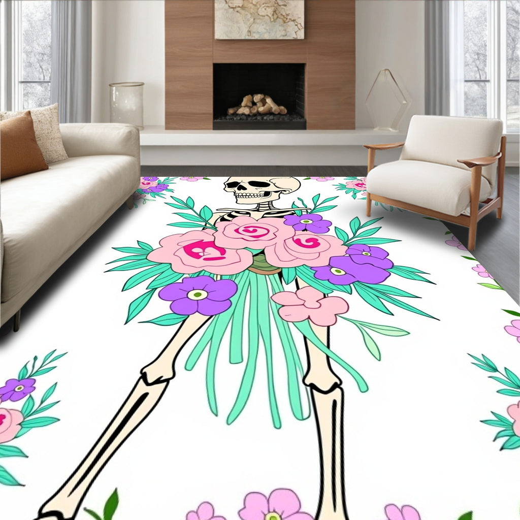 Whimsical Skeleton Floral Bouquet Rug