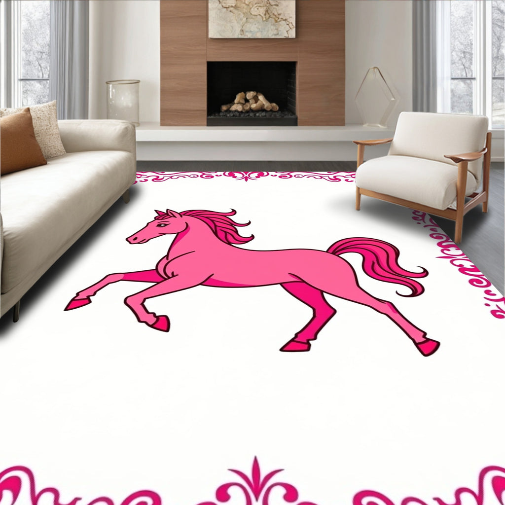 Pink Horse In Baroque Frame Rug