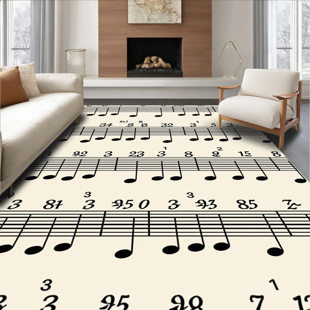 Musical Score Black Notes Beige Rug