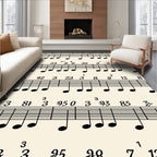 Musical Score Black Notes Beige Rug