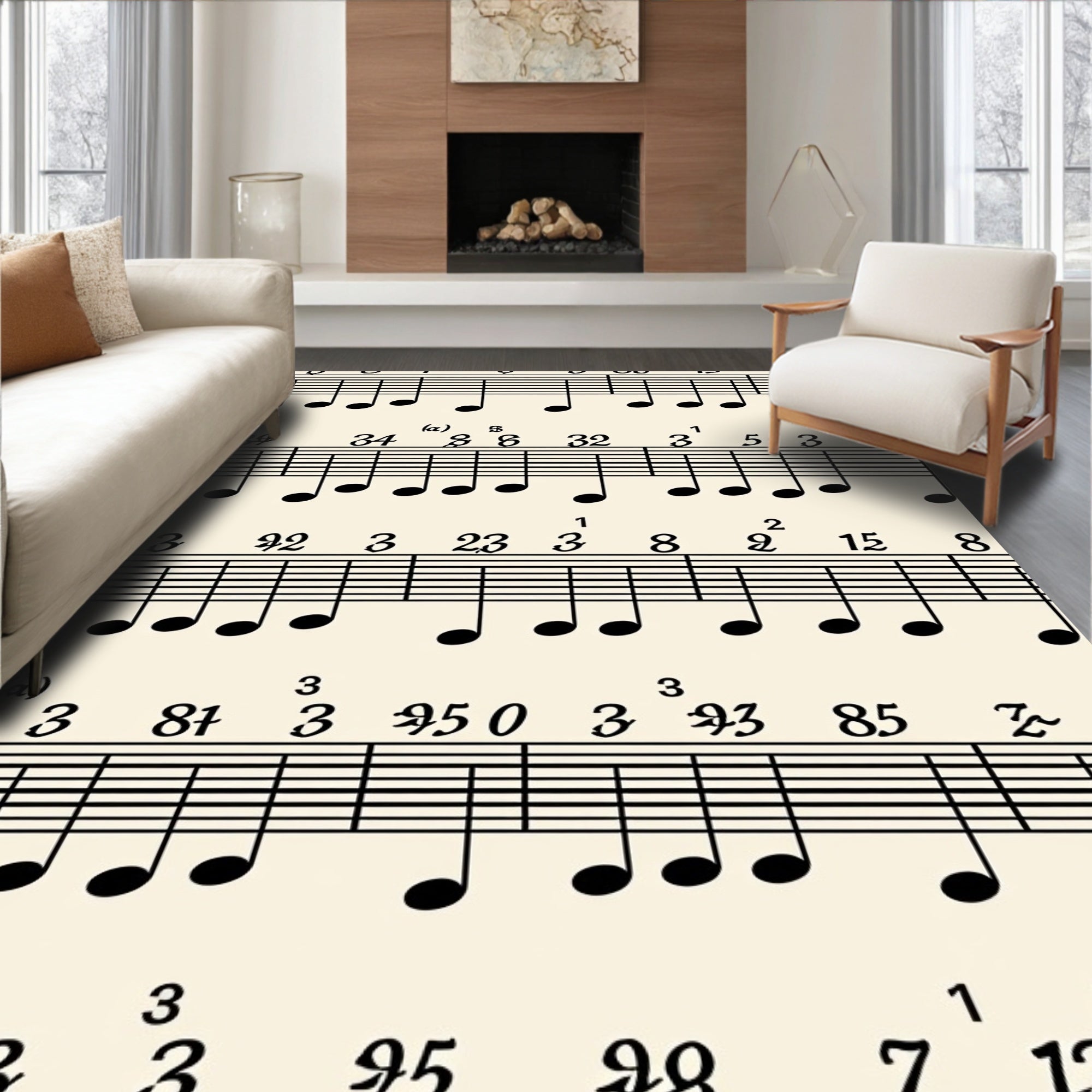 Musical Score Black Notes Beige Rug