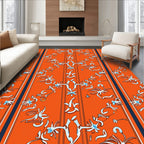 Bright Orange Floral Scroll Stripe Rug