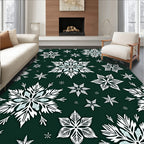 Winter White Snowflake Forest Green Rug